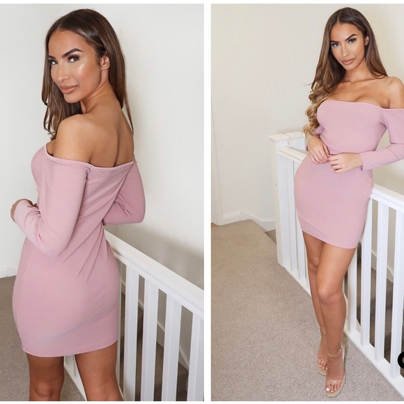 PrettyLittleThing | NEW Blush Bardot Bodycon Mini Dress - Picture 6 of 6